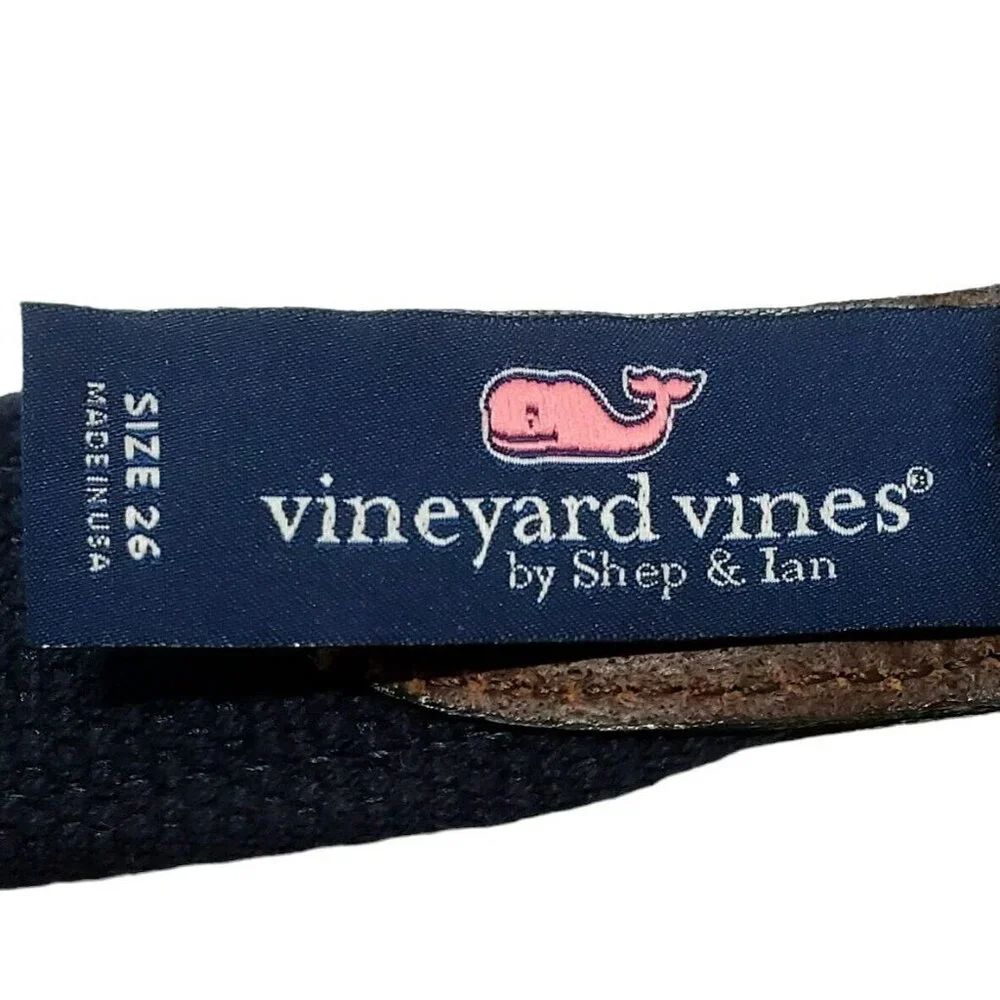Vineyard Vines Santa Whale Belt Boys 26 Blue Canvas Brown Leather Christmas Hat